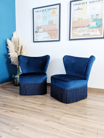 2 fauteuils crapaud bleu vintage