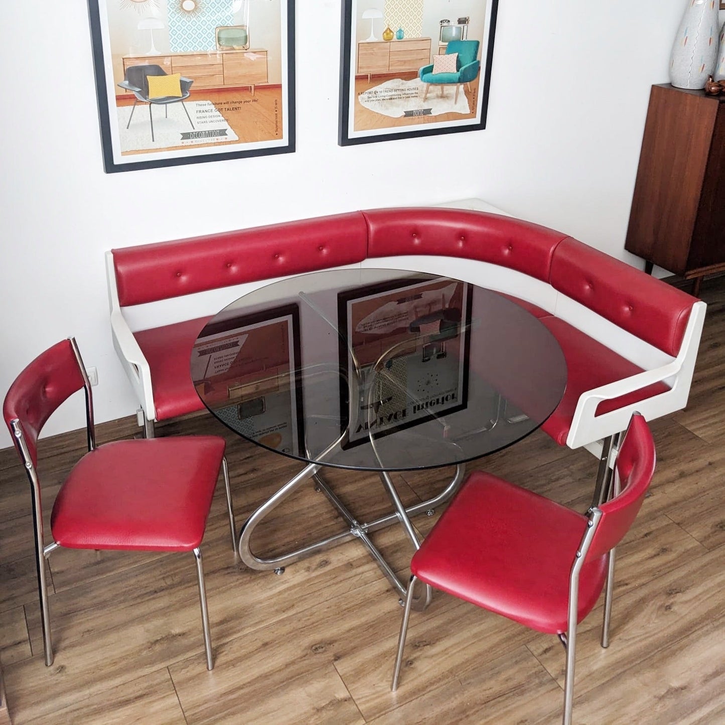 Banquette d'angle et 2 chaises vintage