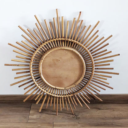 Miroir soleil vintage en rotin et osier