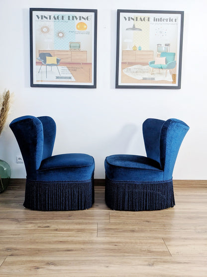 2 fauteuils crapaud bleu vintage