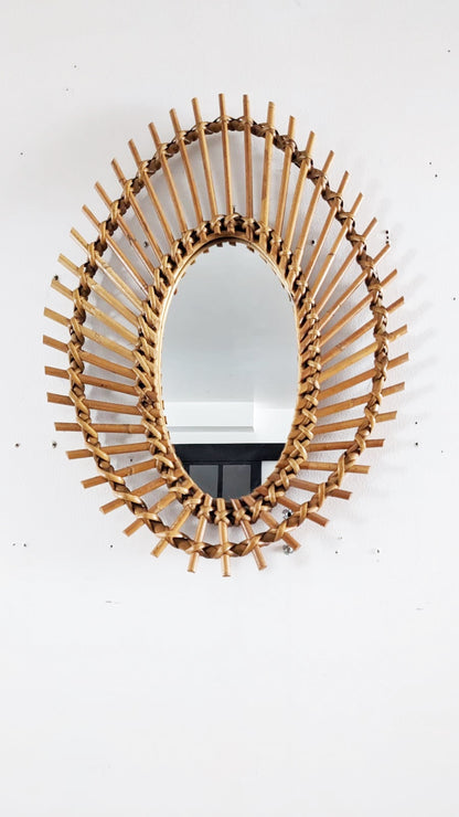 Miroir rotin et osier vintage