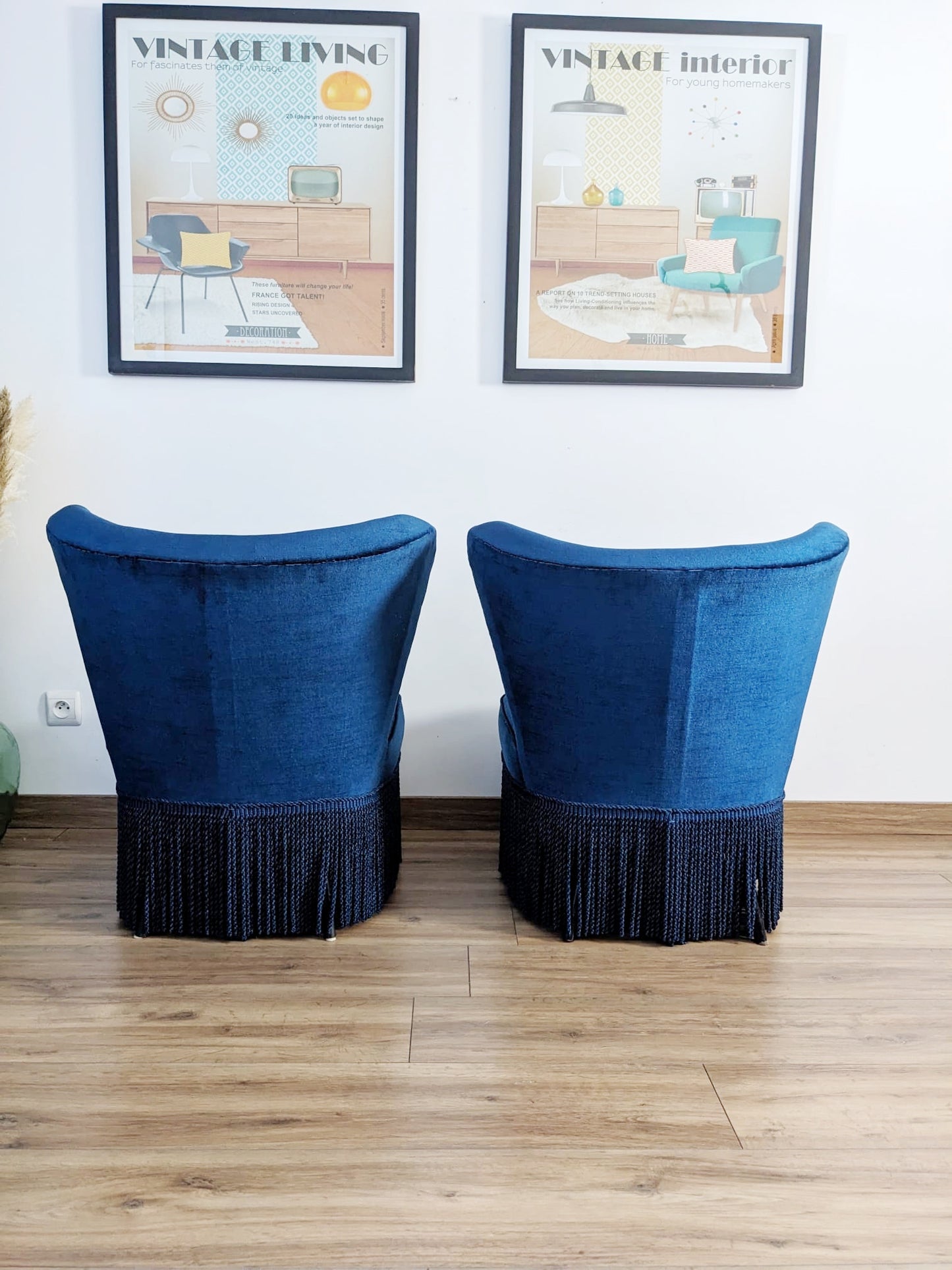 2 fauteuils crapaud bleu vintage