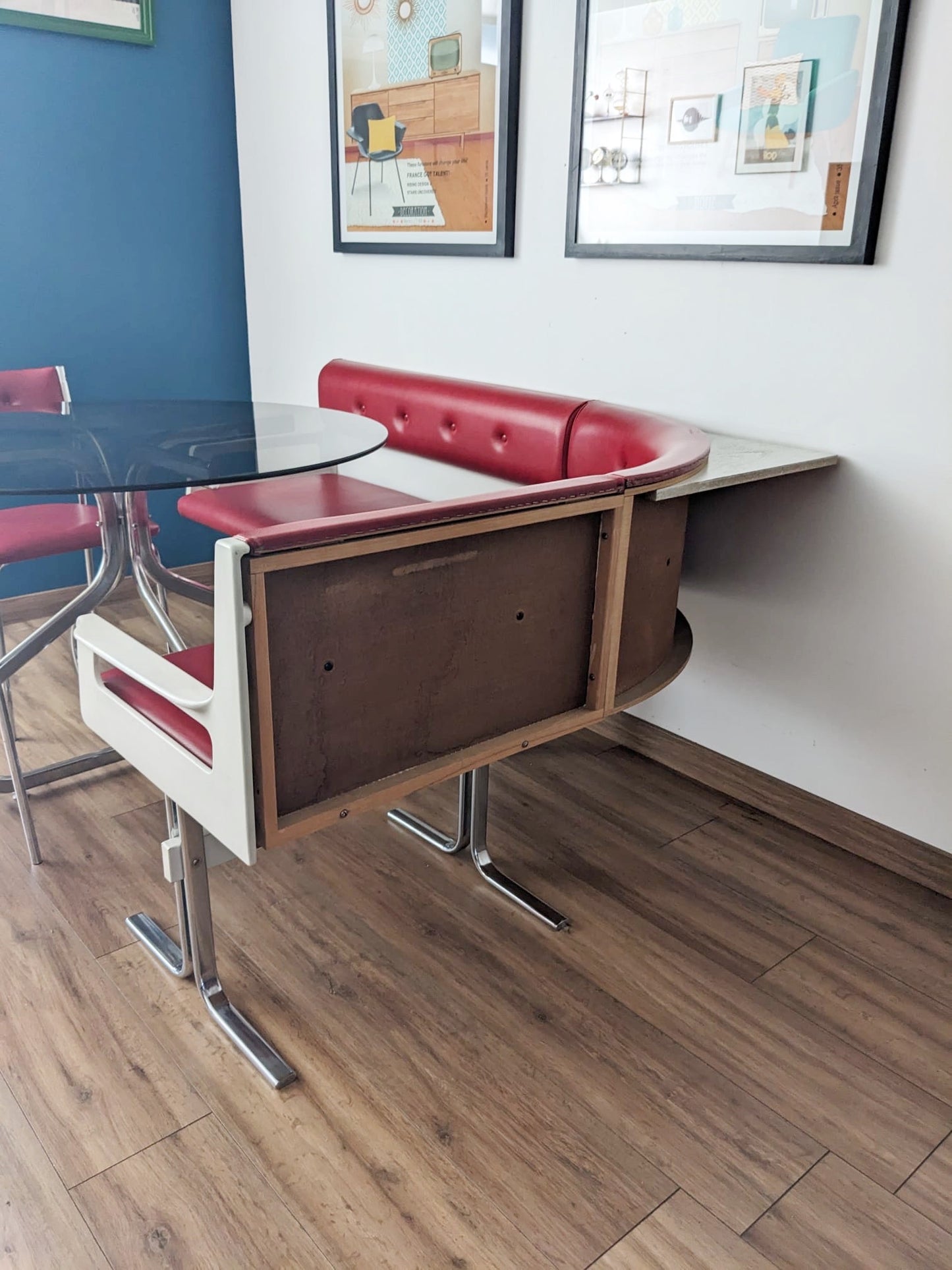 Banquette d'angle et 2 chaises vintage