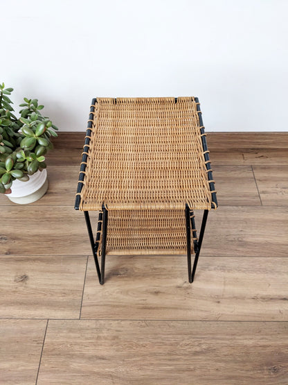 Table d'appoint vintage en rotin