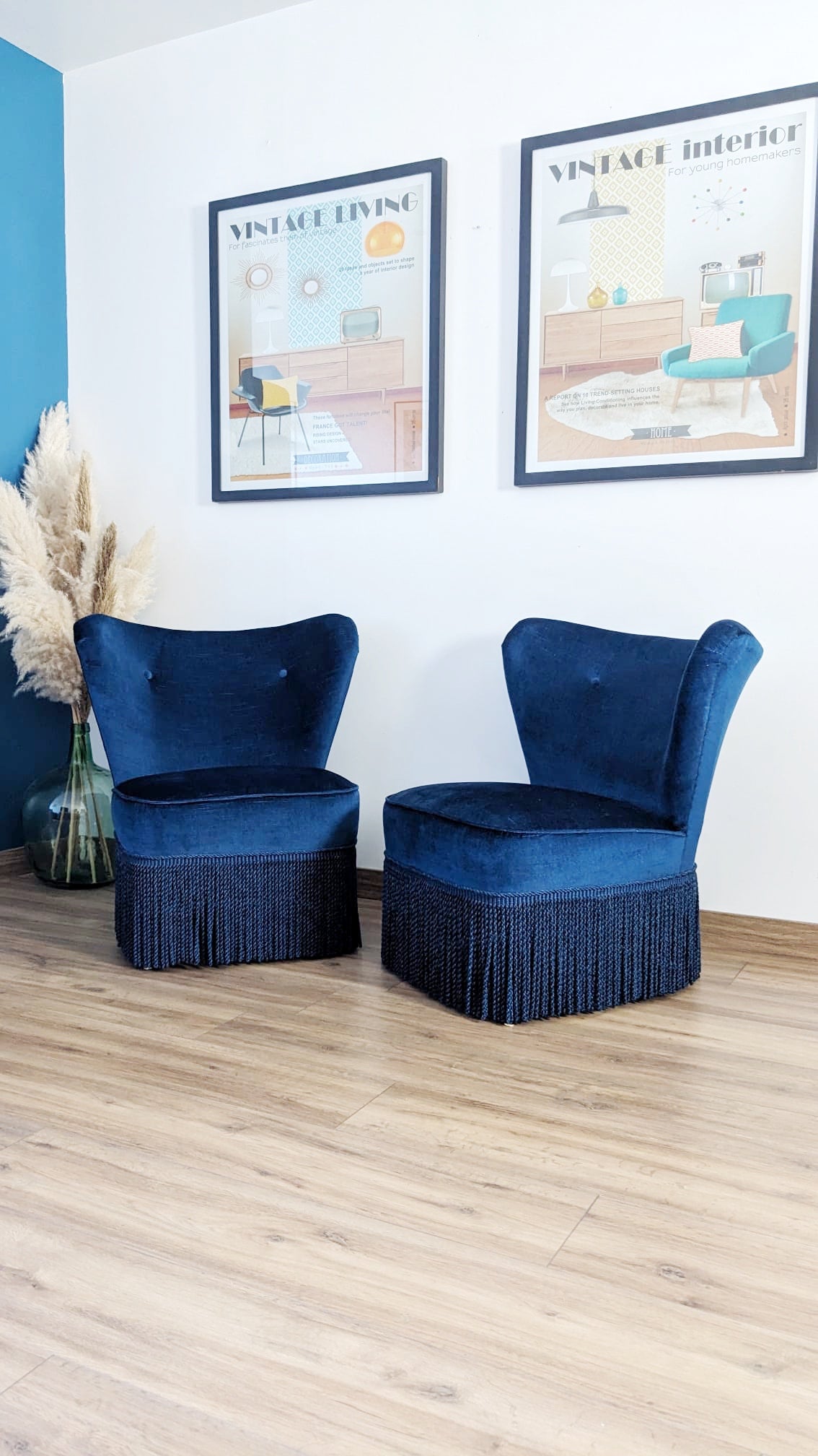 2 fauteuils crapaud bleu vintage