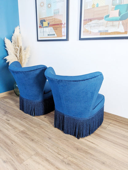 2 fauteuils crapaud bleu vintage