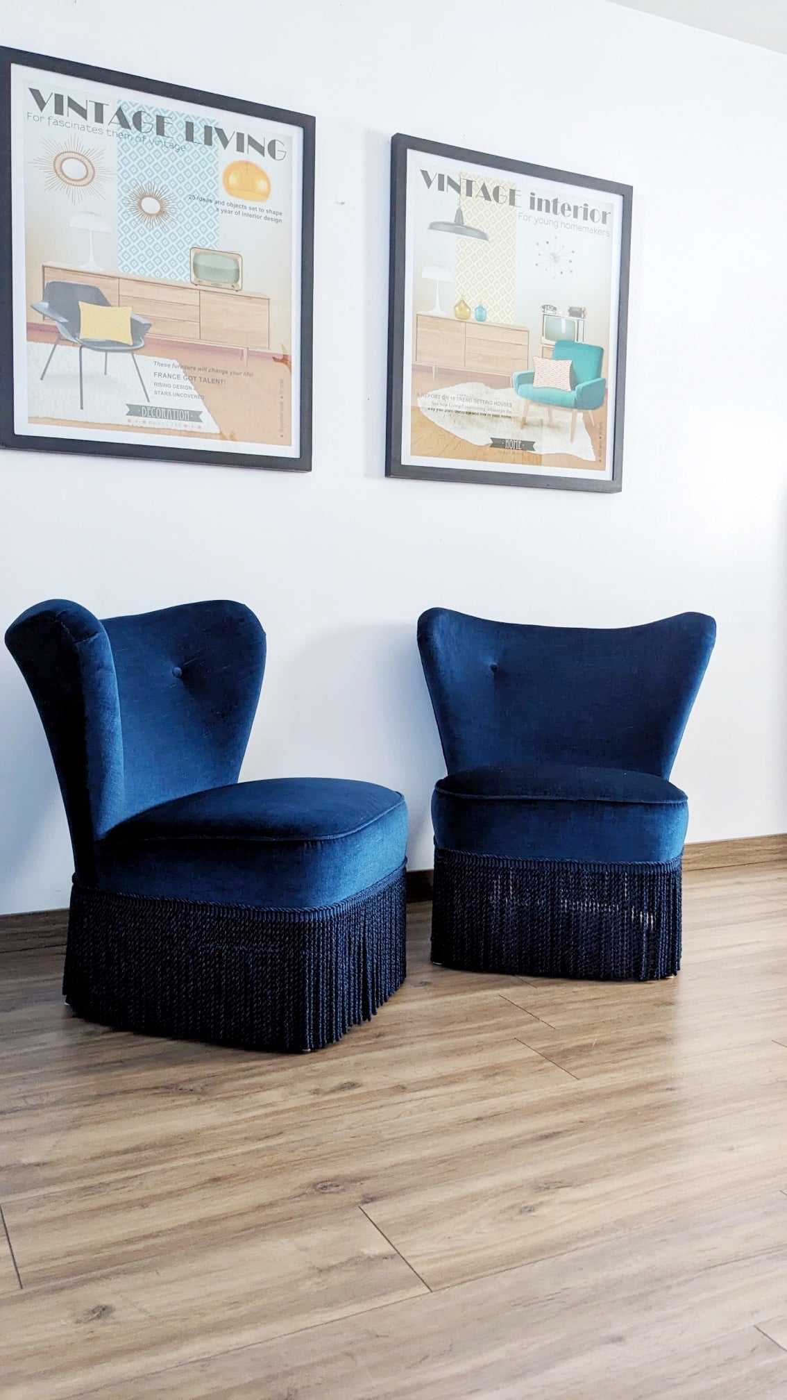 2 fauteuils crapaud bleu vintage