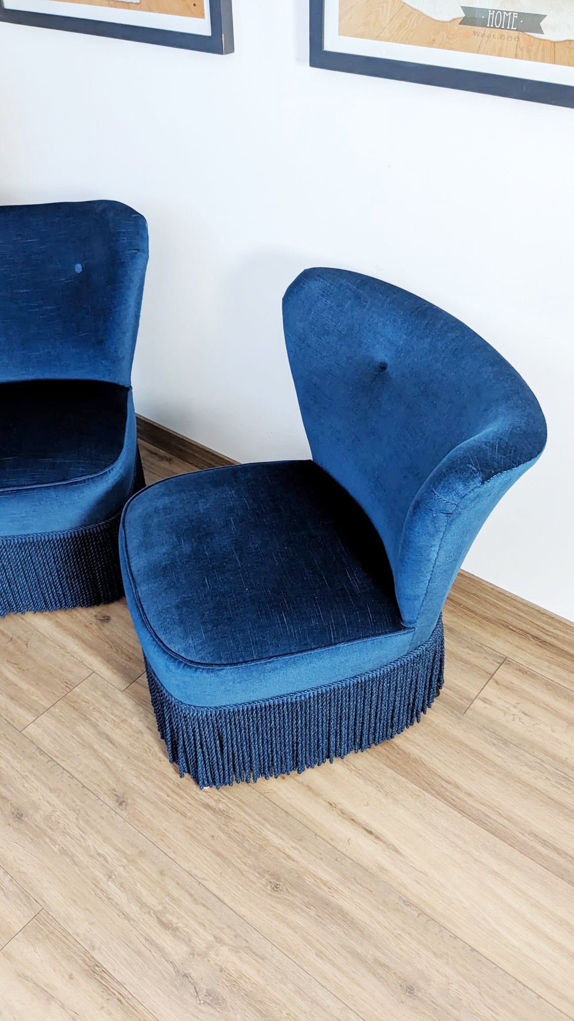 2 fauteuils crapaud bleu vintage