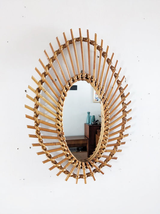 Miroir rotin et osier vintage