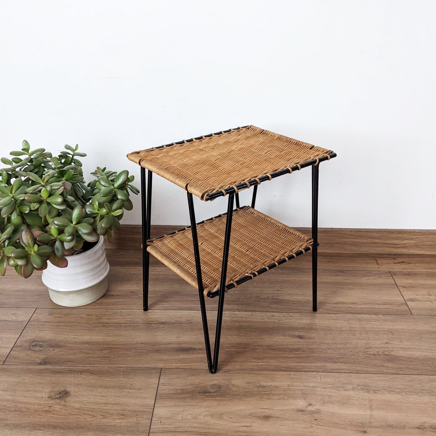 Table d'appoint vintage en rotin