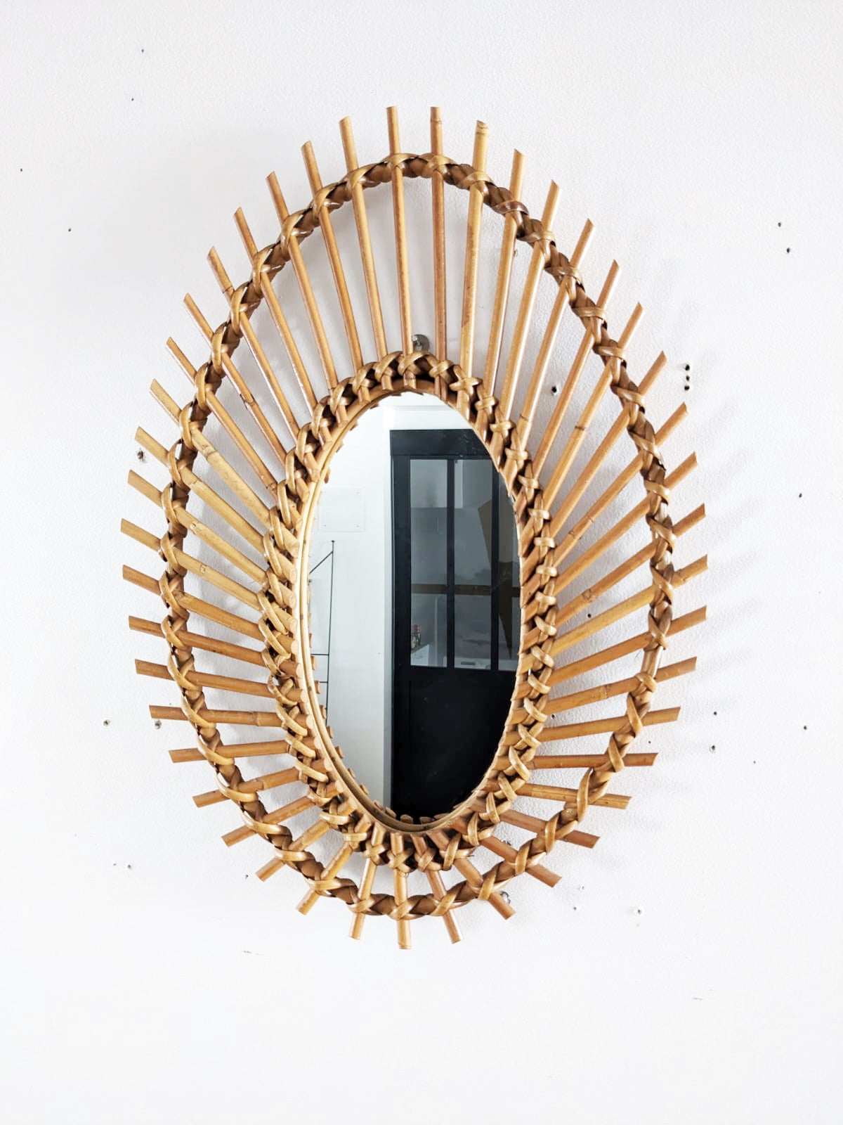 Miroir rotin et osier vintage