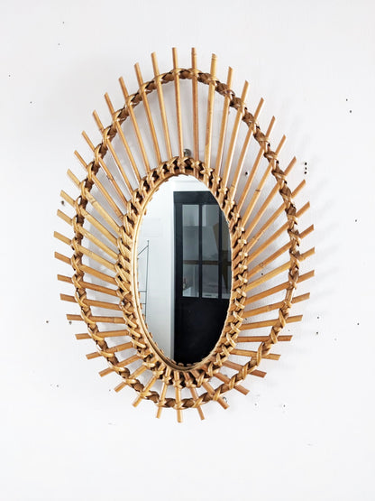 Miroir rotin et osier vintage