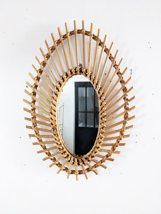 Miroir rotin et osier vintage