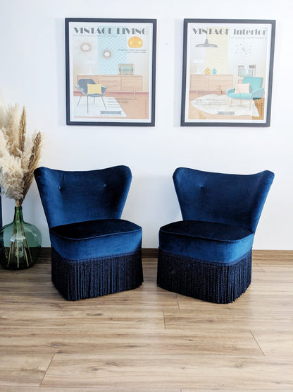 2 fauteuils crapaud bleu vintage