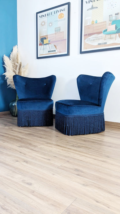 2 fauteuils crapaud bleu vintage