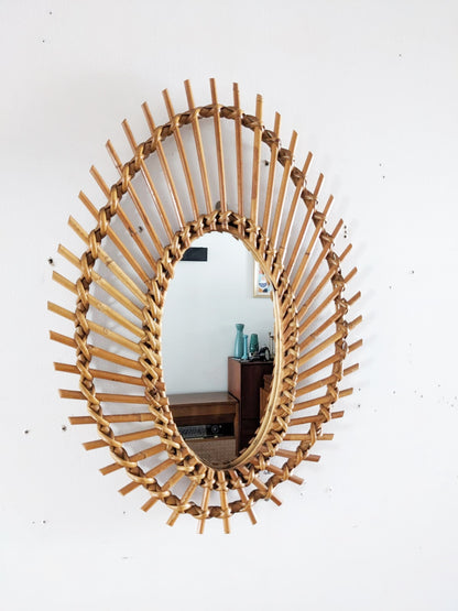 Miroir rotin et osier vintage