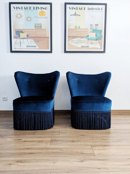 2 fauteuils crapaud bleu vintage