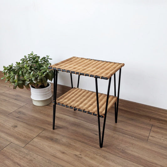 Table d'appoint vintage en rotin