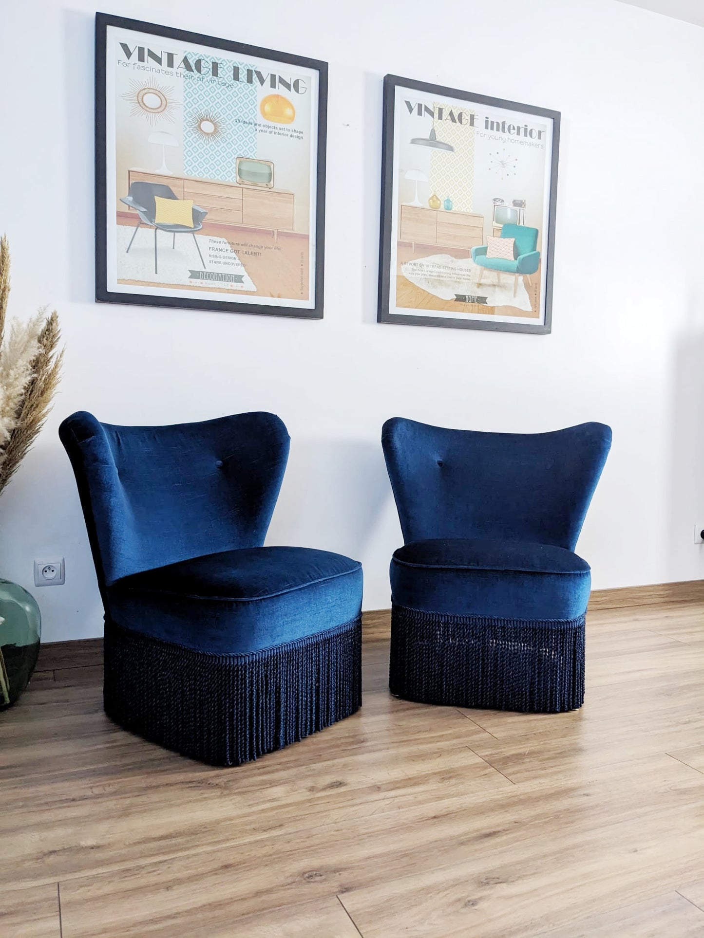 2 fauteuils crapaud bleu vintage