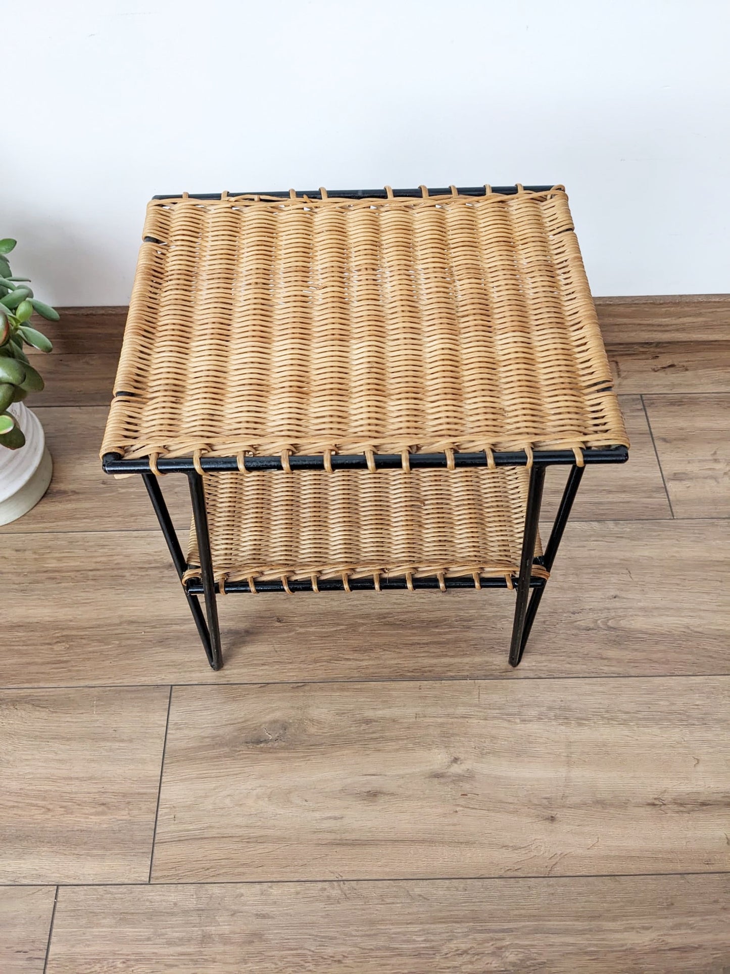 Table d'appoint vintage en rotin