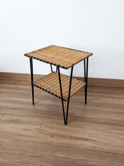 Table d'appoint vintage en rotin